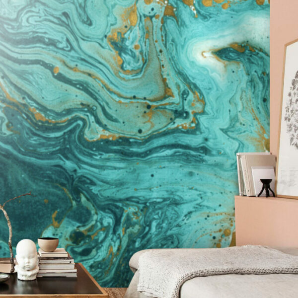 Natural Gold And Turquoise Marble Stone Wall Murals