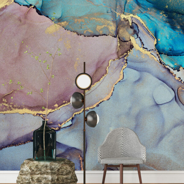 Abstract Pink Purple Blue Faux Gold Wall Murals